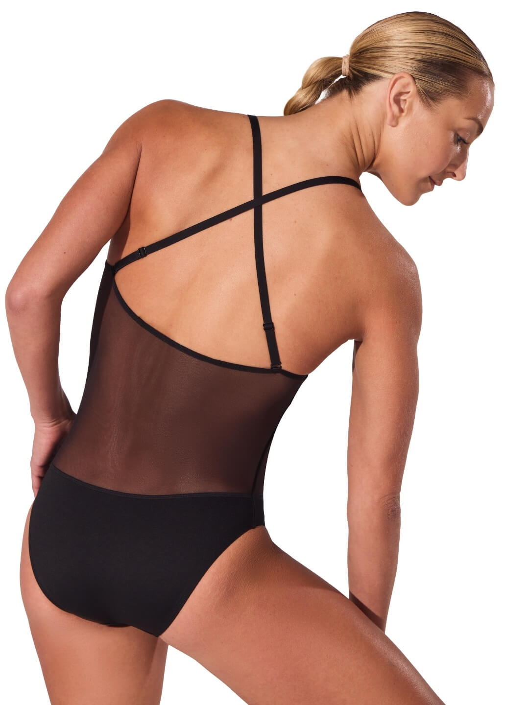 Plunge Neck Mesh Midriff Leotard