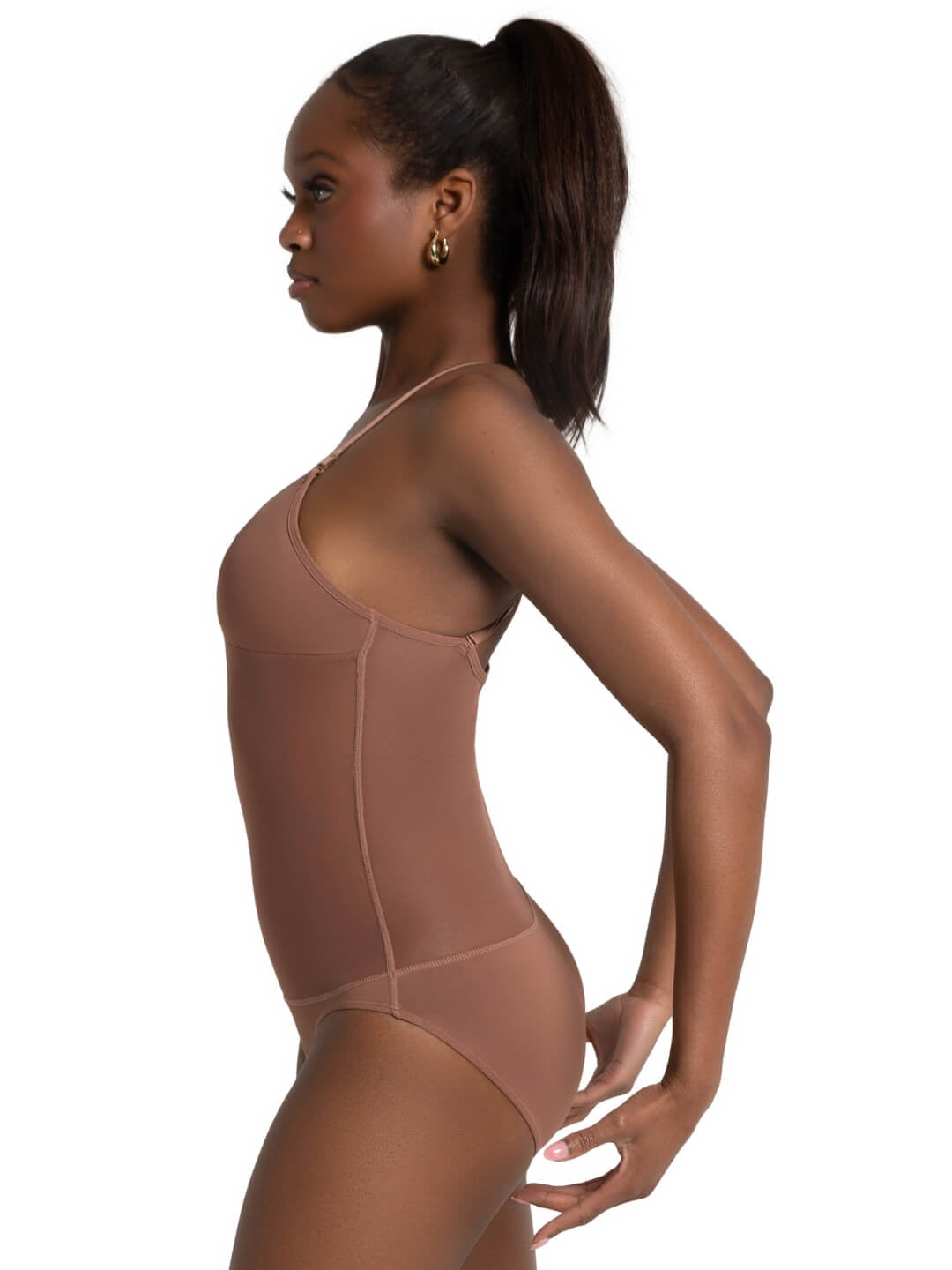 Plunge Neck Mesh Midriff Leotard