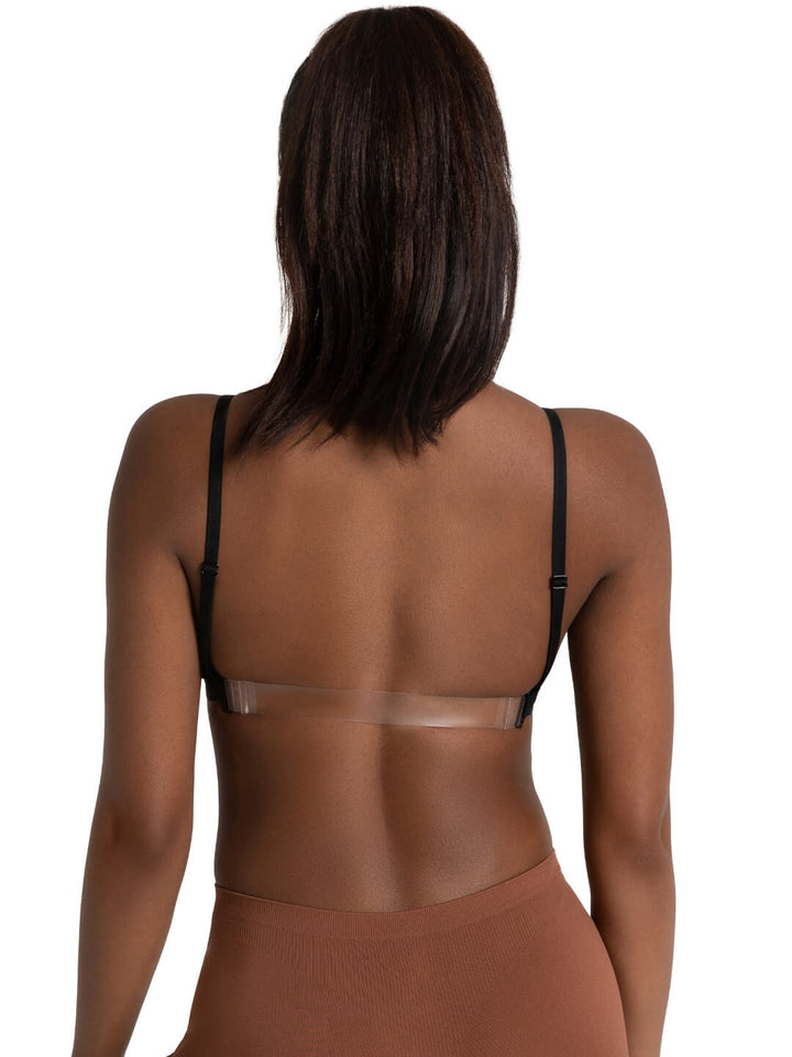 Deep Neck Clear Back Bra