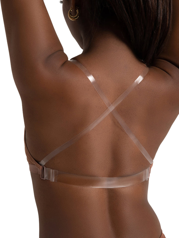 Deep Neck Clear Back Bra