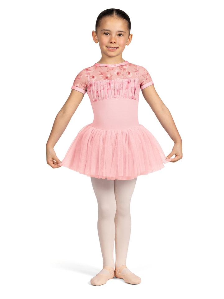 Mesh Back Cap Sleeve Tutu Leotard - Girls