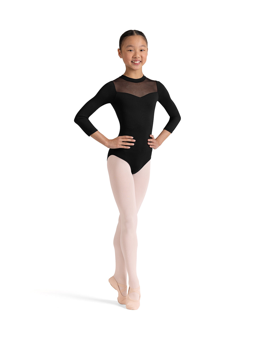 Judy Sweetheart Embroidered Three Quarter Sleeve Leotard - Girls