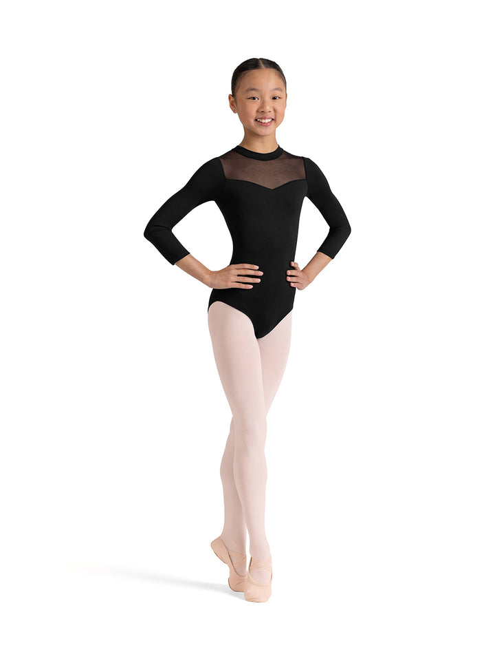 Judy Sweetheart Embroidered Three Quarter Sleeve Leotard - Girls