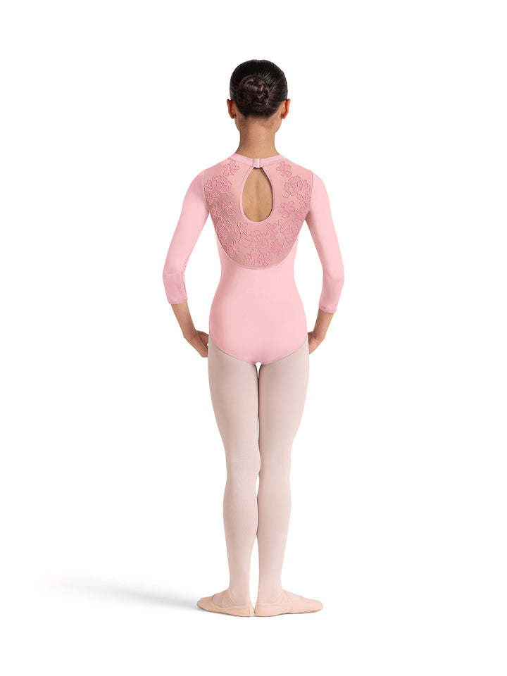 Judy Sweetheart Embroidered Three Quarter Sleeve Leotard - Girls