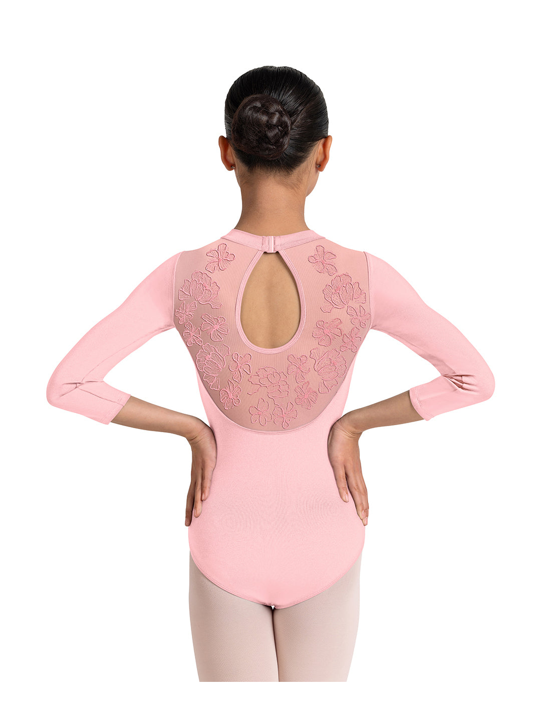 Judy Sweetheart Embroidered Three Quarter Sleeve Leotard - Girls