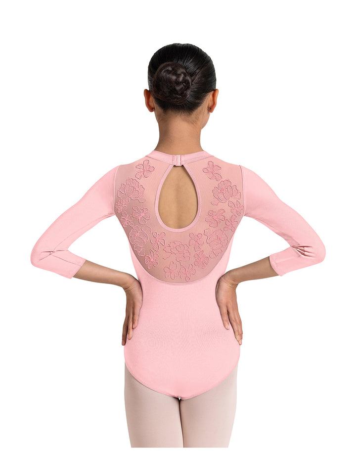 Judy Sweetheart Embroidered Three Quarter Sleeve Leotard - Girls