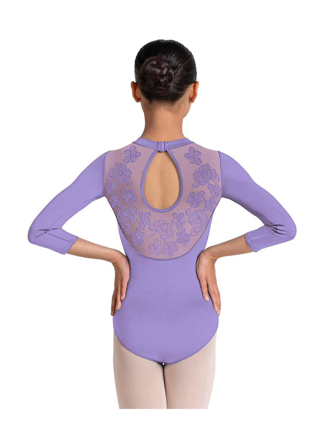 Judy Sweetheart Embroidered Three Quarter Sleeve Leotard - Girls