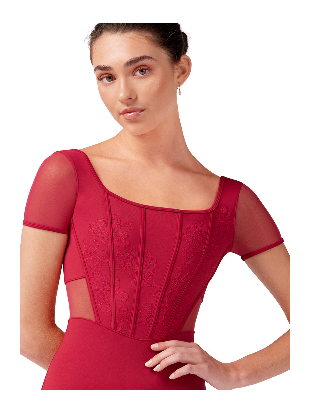 Olivia Embroidered Corset Cap Sleeve Leotard