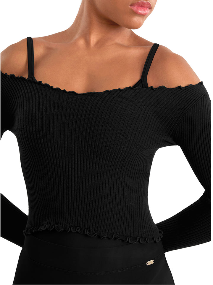 Long Sleeve Rib Warm Up Top