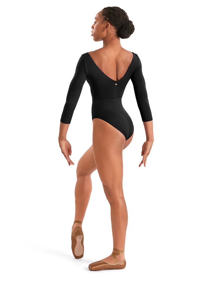 V Neck Embroidered 3/4 Sleeve Leotard