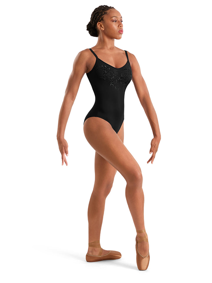 Floral Embroidered Strappy Back Camisole Leotard