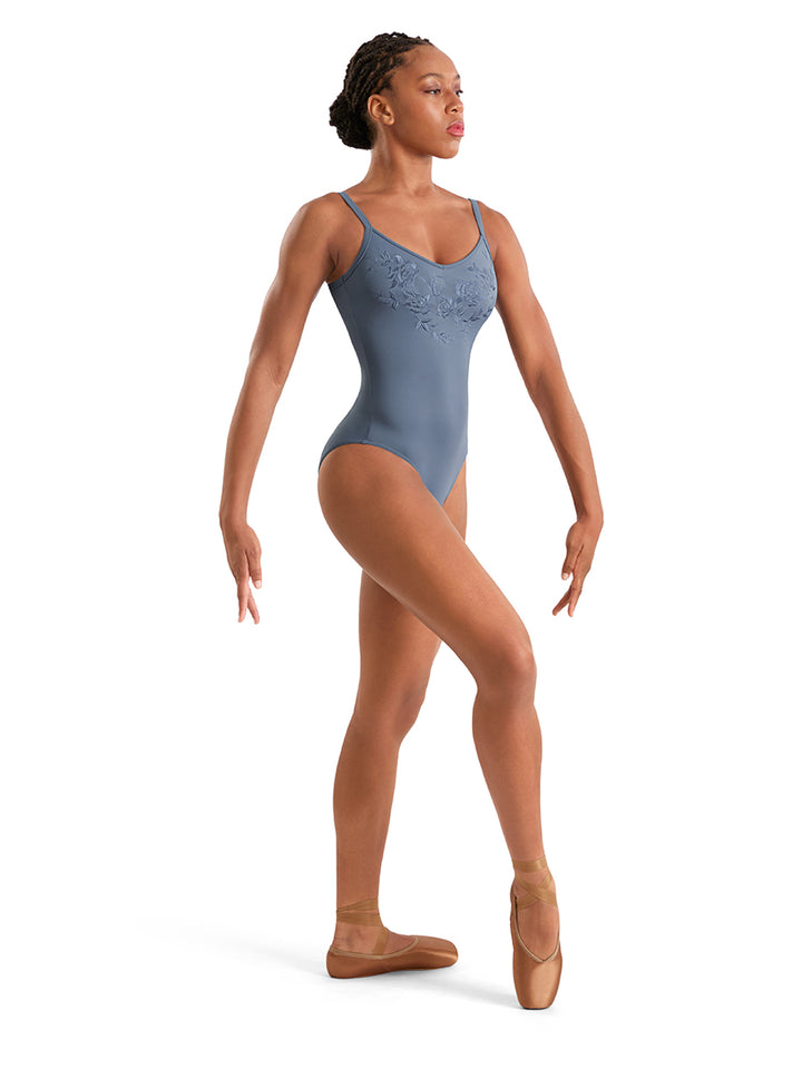 Floral Embroidered Strappy Back Camisole Leotard