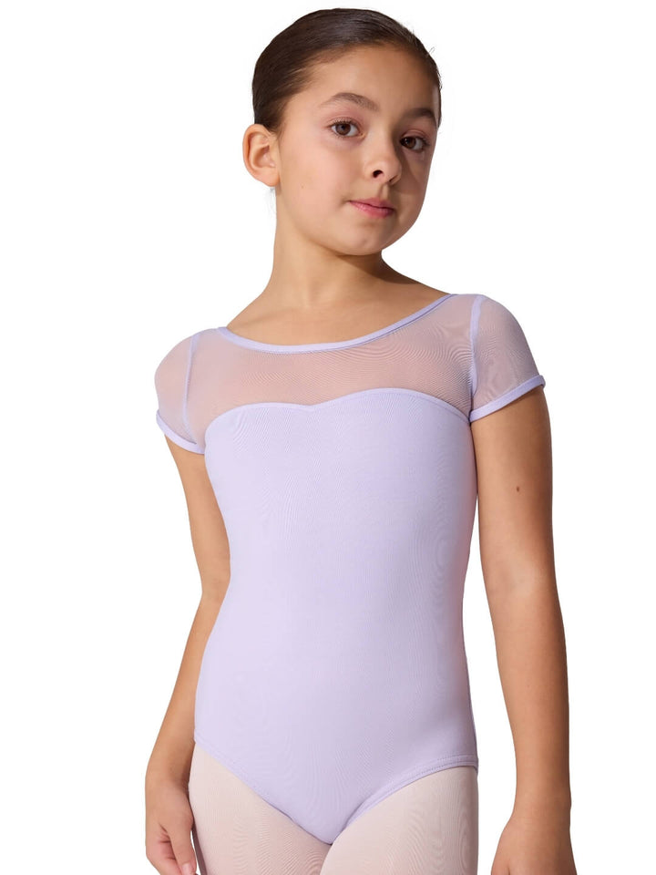 Studio Collection Mesh Yoke Short Sleeve Leotard - Girls