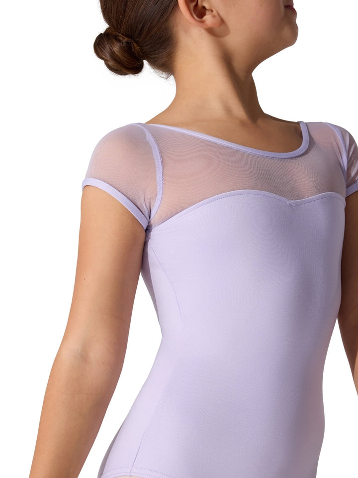 Studio Collection Mesh Yoke Short Sleeve Leotard - Girls