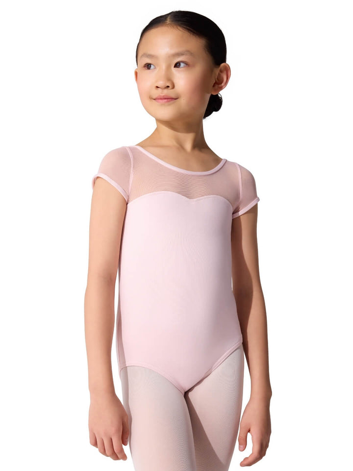 Studio Collection Mesh Yoke Short Sleeve Leotard - Girls
