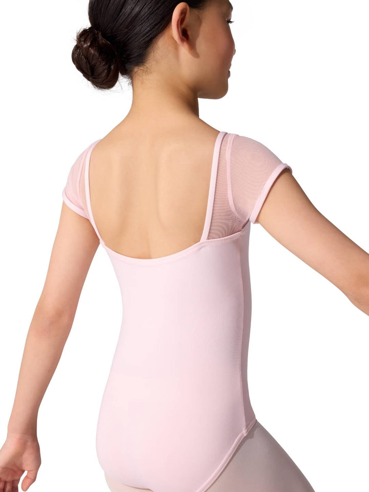 Studio Collection Mesh Yoke Short Sleeve Leotard - Girls