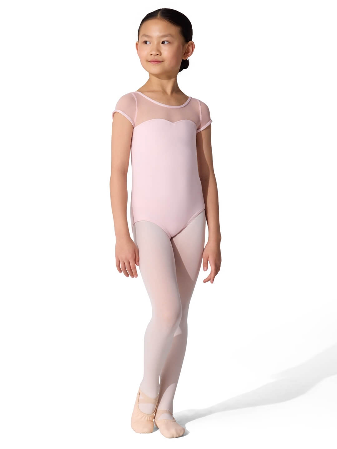 Studio Collection Mesh Yoke Short Sleeve Leotard - Girls