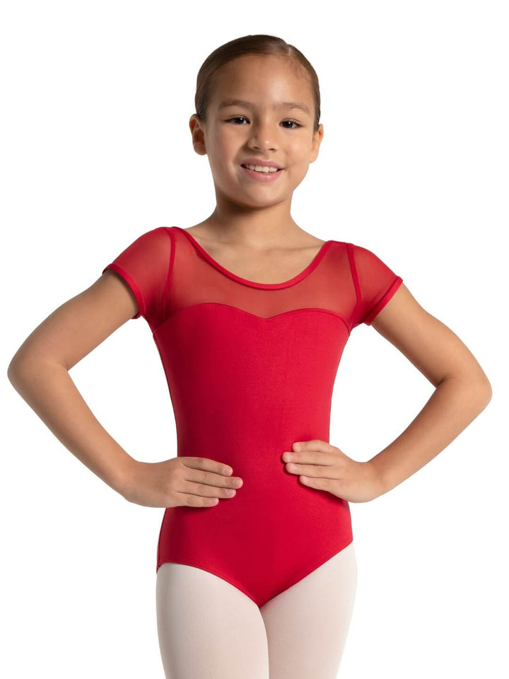 Studio Collection Mesh Yoke Short Sleeve Leotard - Girls