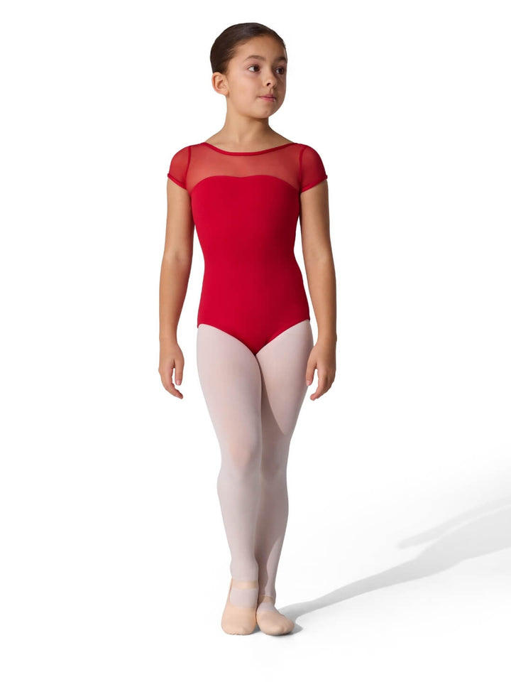 Studio Collection Mesh Yoke Short Sleeve Leotard - Girls