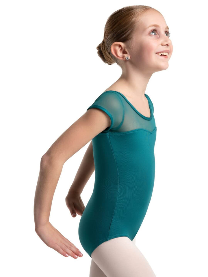 Studio Collection Mesh Yoke Short Sleeve Leotard - Girls