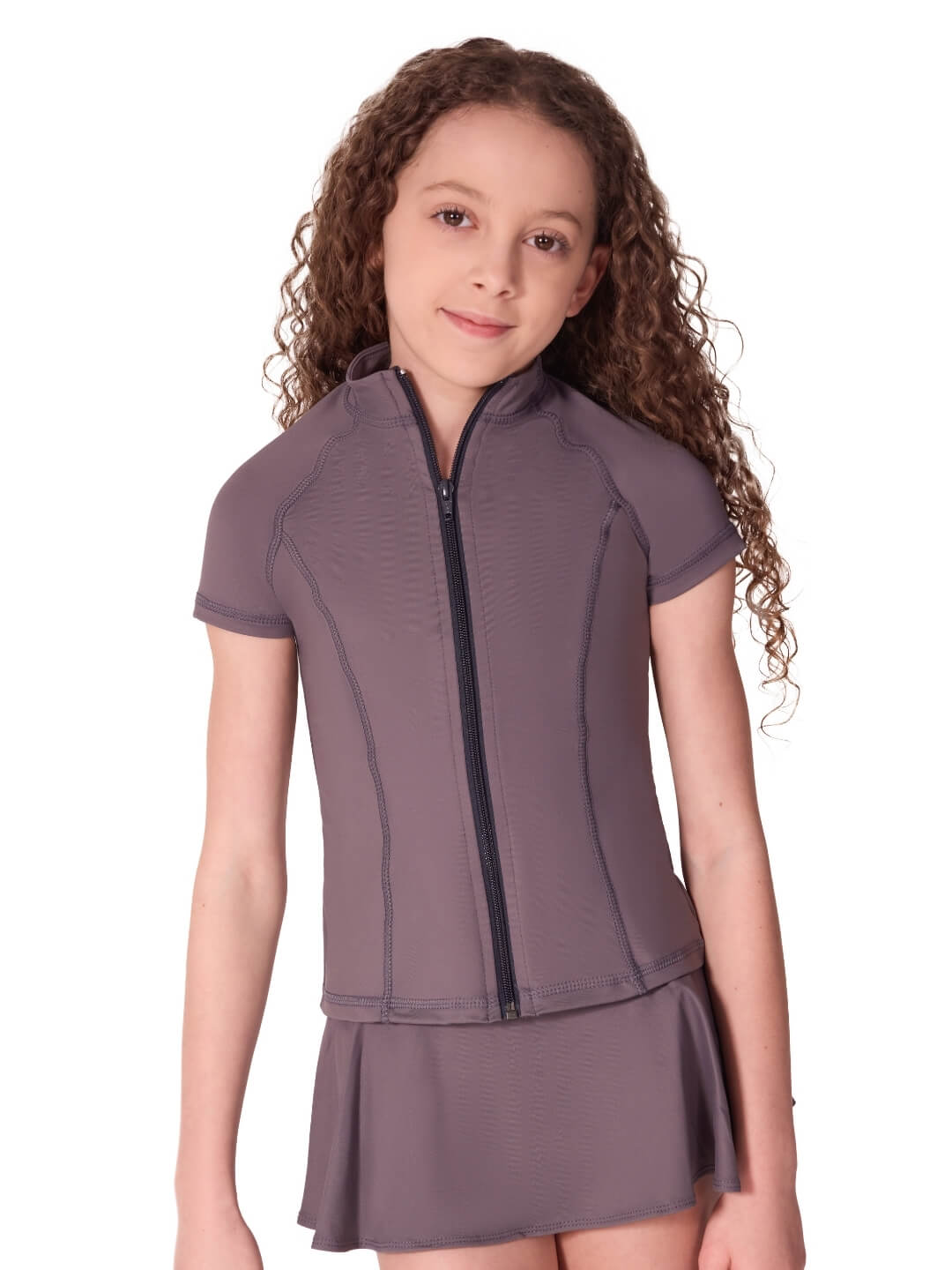Studio Collection Short Sleeve Zip Top - Girls