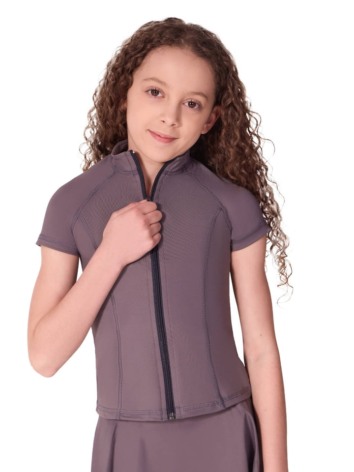 Studio Collection Short Sleeve Zip Top - Girls