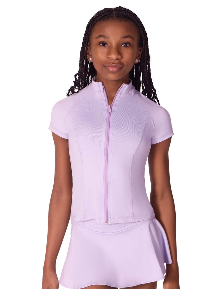 Studio Collection Short Sleeve Zip Top - Girls