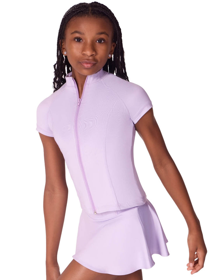 Studio Collection Short Sleeve Zip Top - Girls