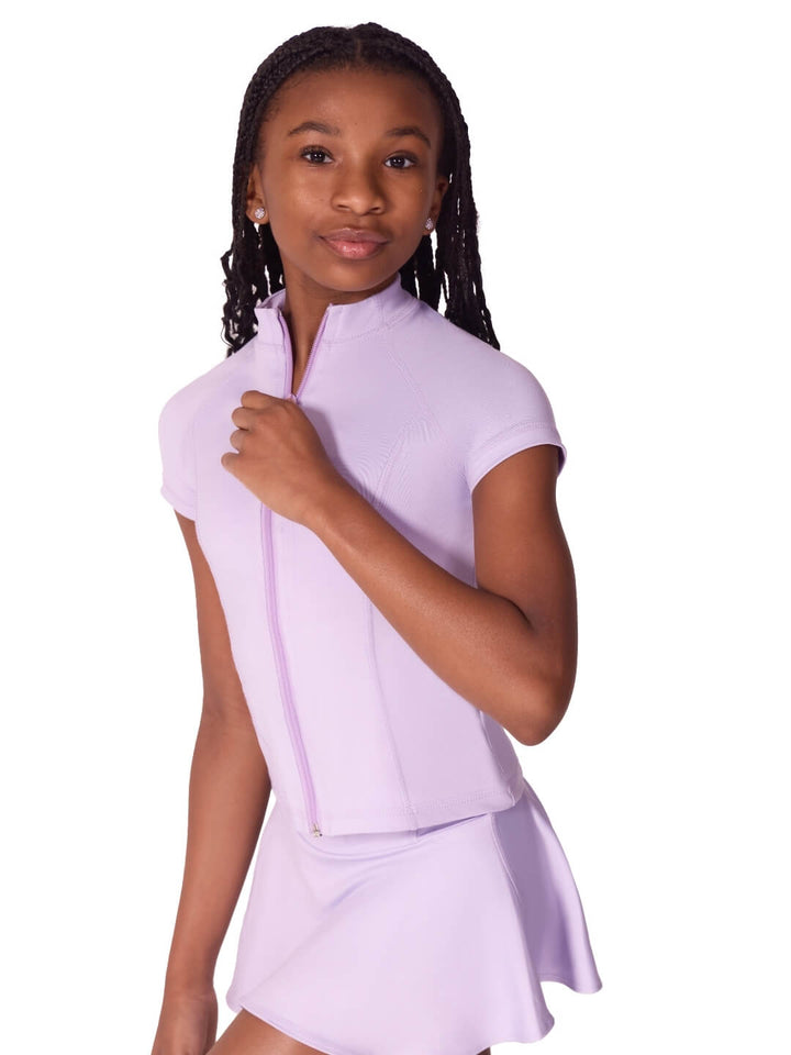 Studio Collection Short Sleeve Zip Top - Girls