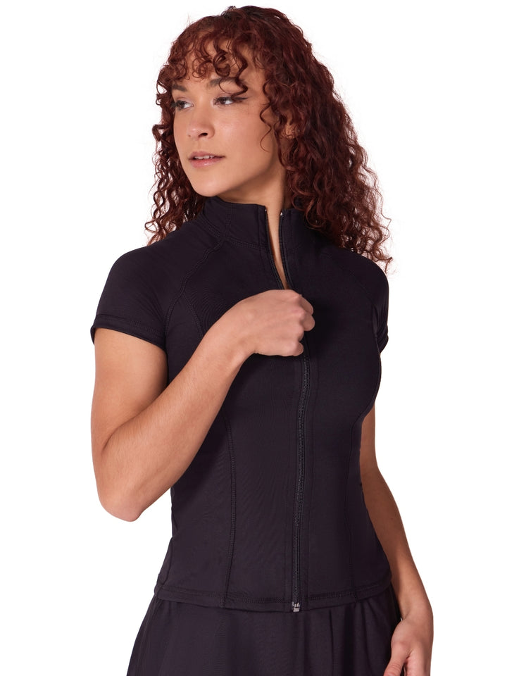 Studio Collection Short Sleeve Zip Top - Girls