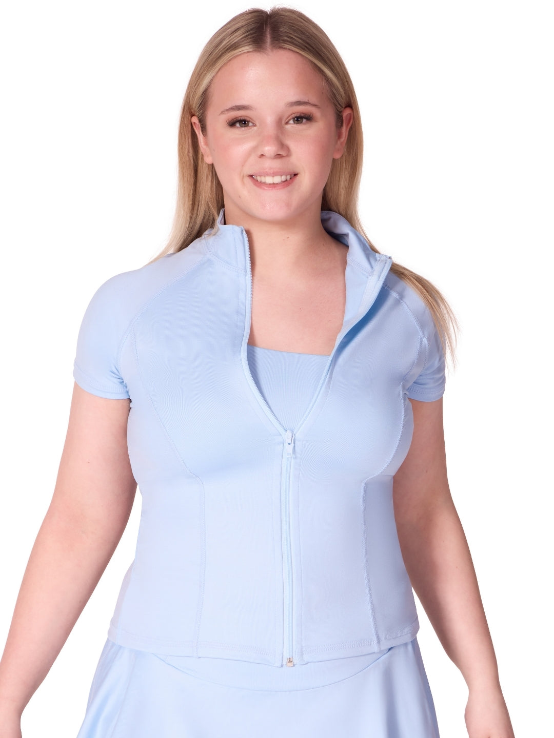 Studio Collection Short Sleeve Zip Top - Girls