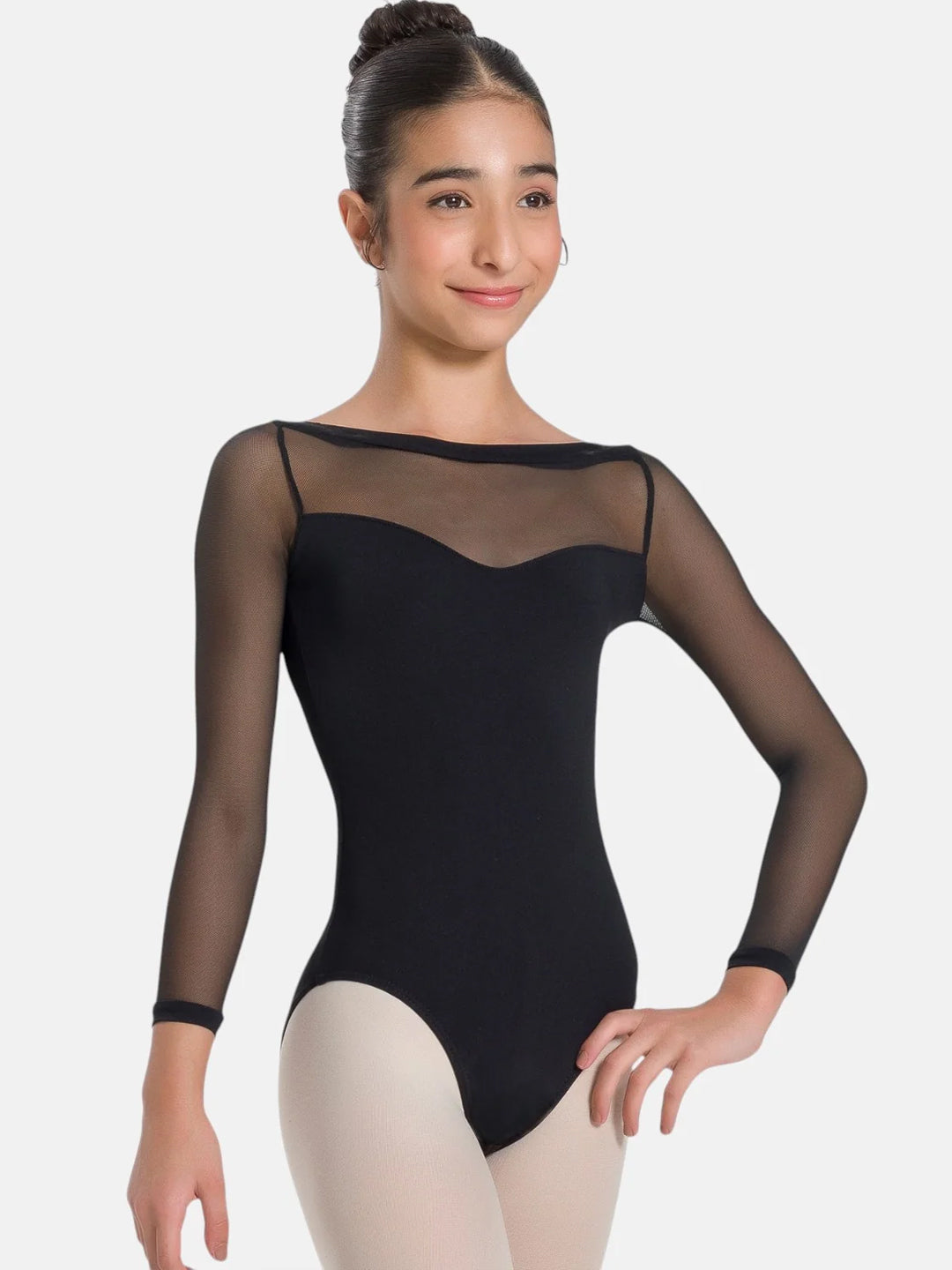 Paolina Mesh Spandex 3/4 Sleeve Leotard - Girls