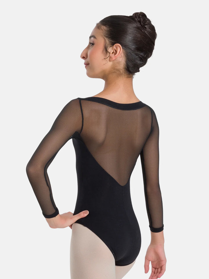 Paolina Mesh Spandex 3/4 Sleeve Leotard - Girls