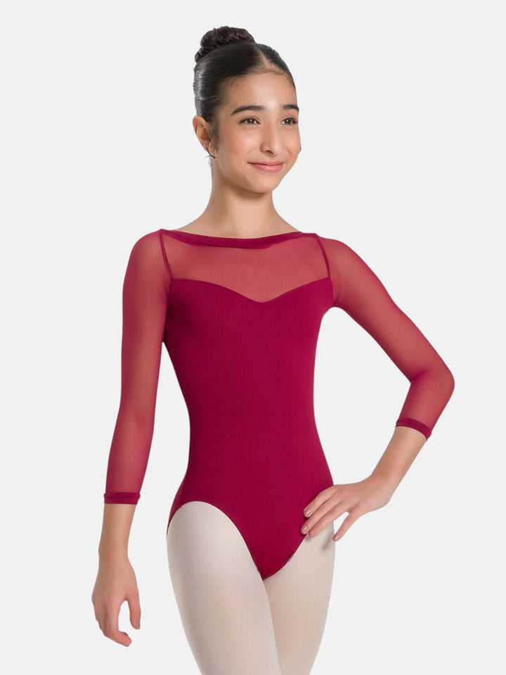 Paolina Mesh Spandex 3/4 Sleeve Leotard - Girls