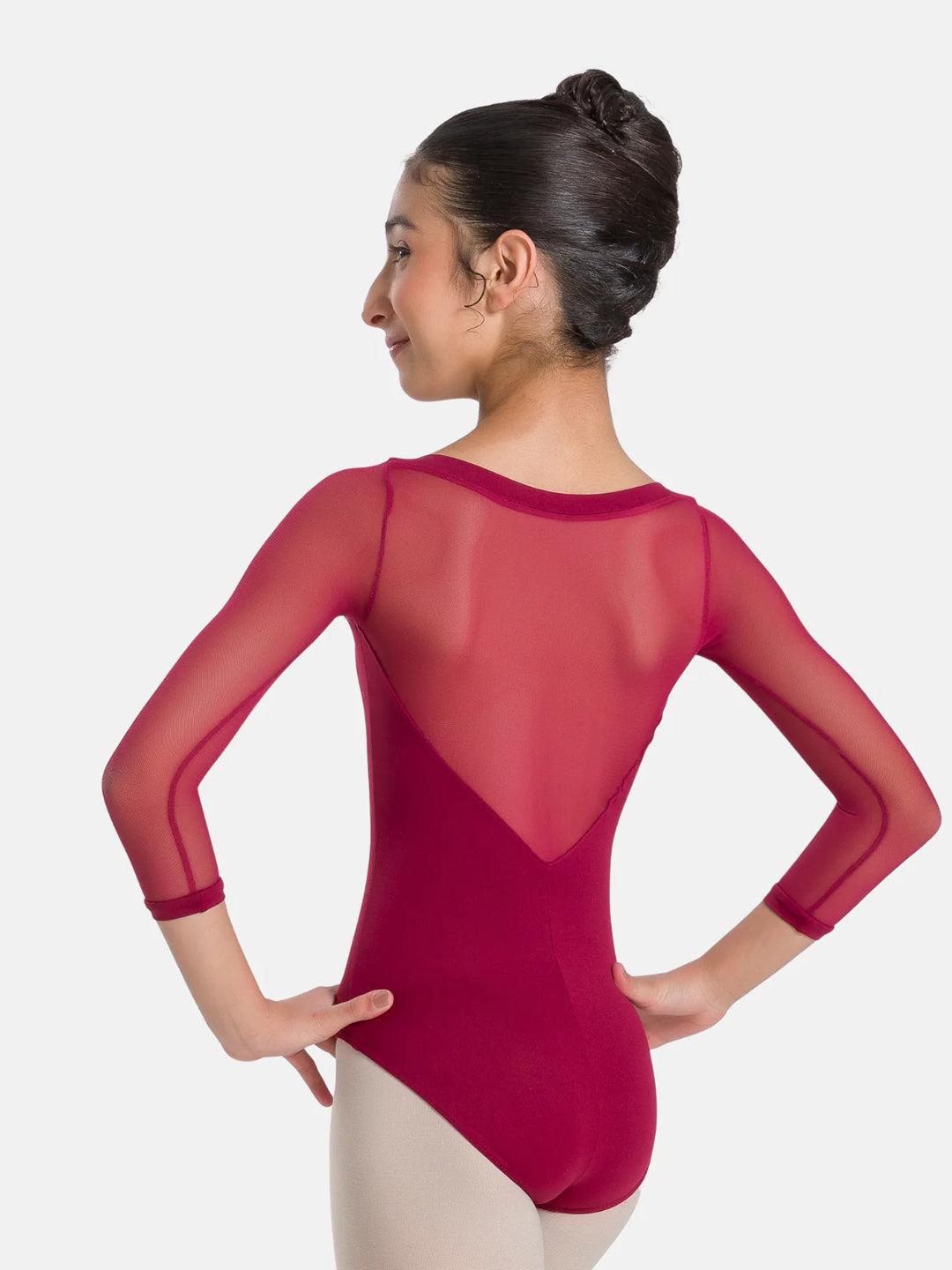 Paolina Mesh Spandex 3/4 Sleeve Leotard - Girls