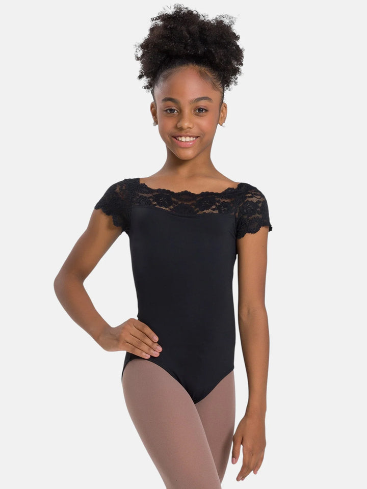 Tilly Cap Sleeve Leotard with Lace - Girls