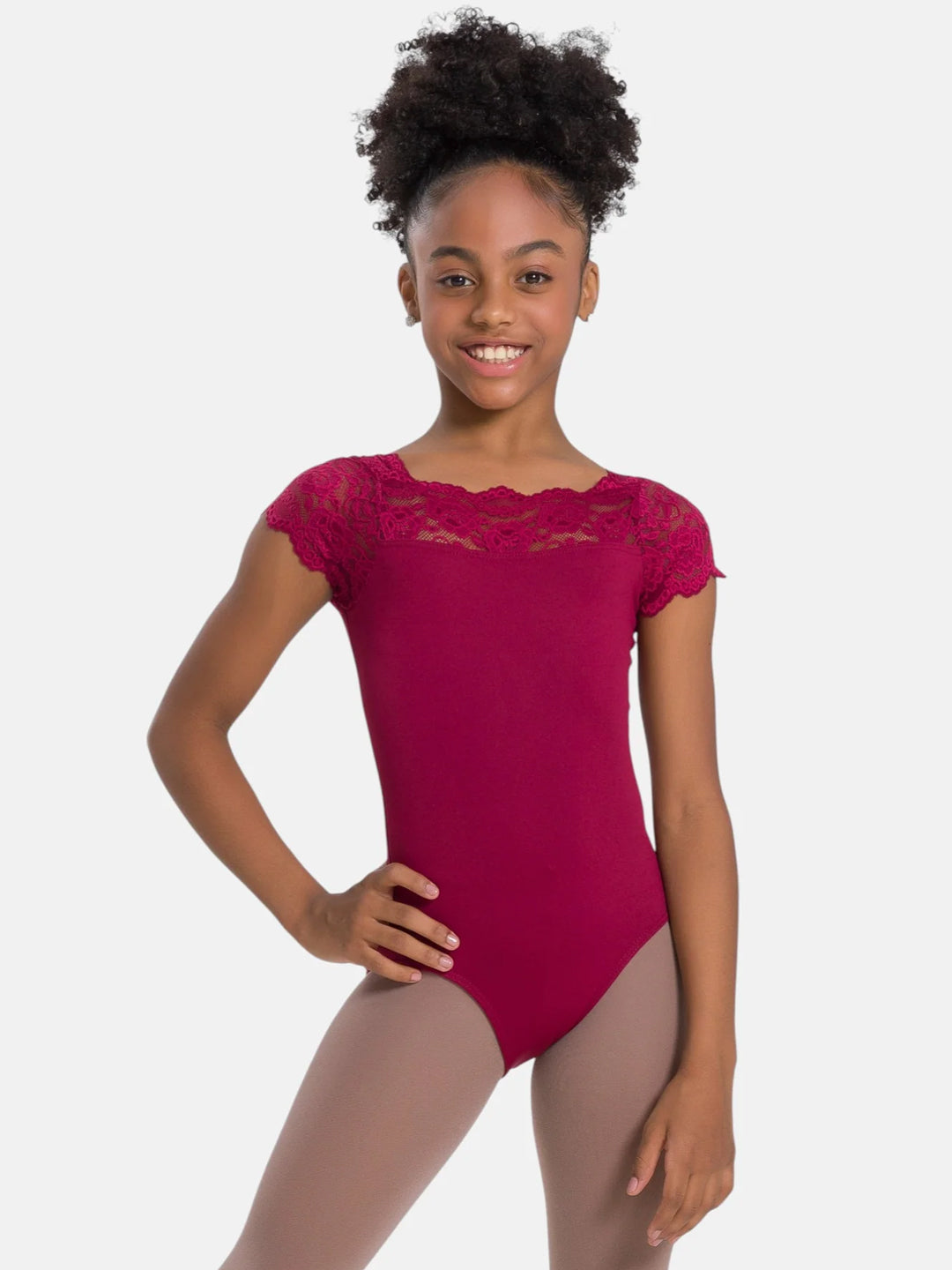 Tilly Cap Sleeve Leotard with Lace - Girls