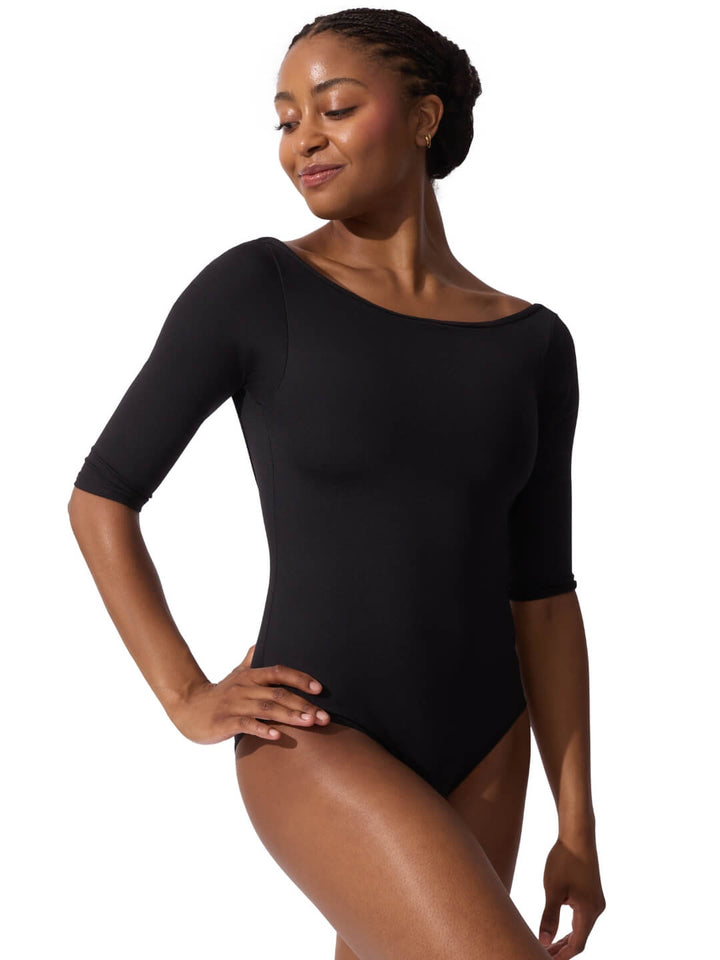 Boatneck Three Quarter Sleeve Leotard