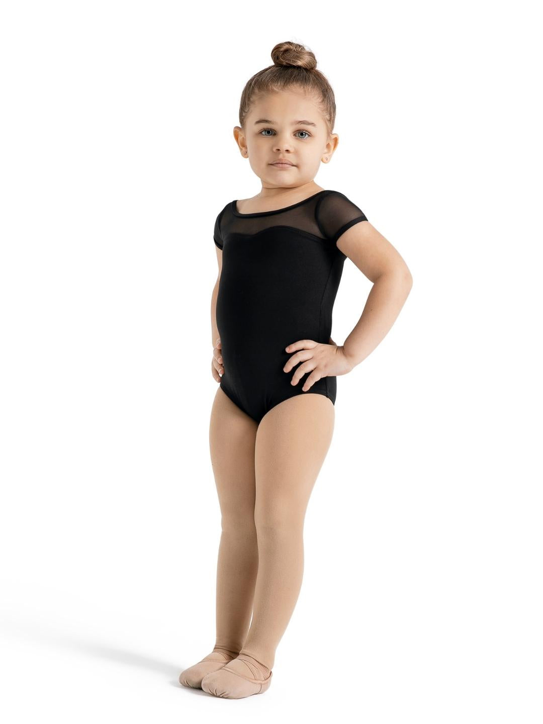 Studio Collection Mesh Yoke Short Sleeve Leotard - Girls