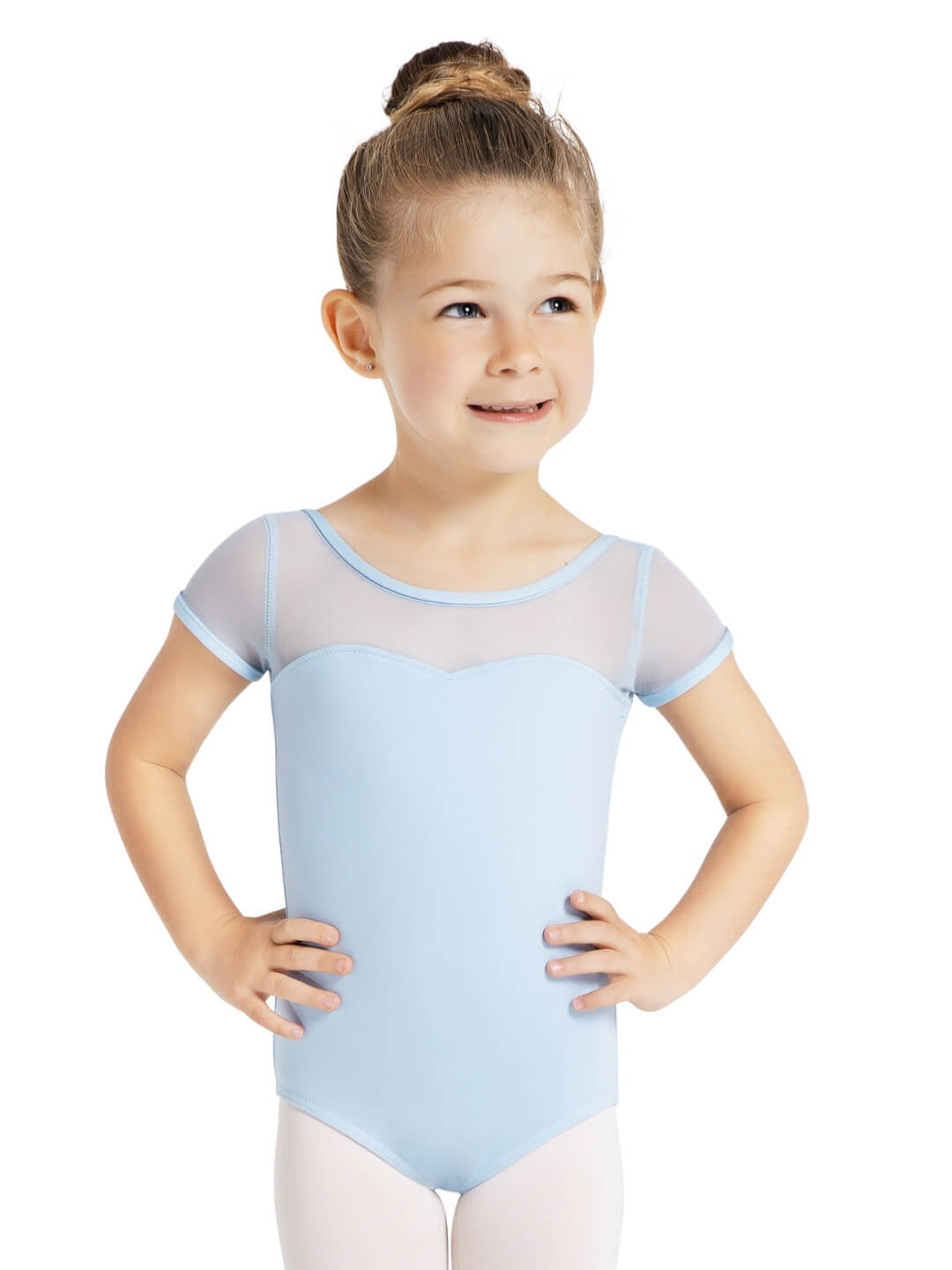 Studio Collection Mesh Yoke Short Sleeve Leotard - Girls