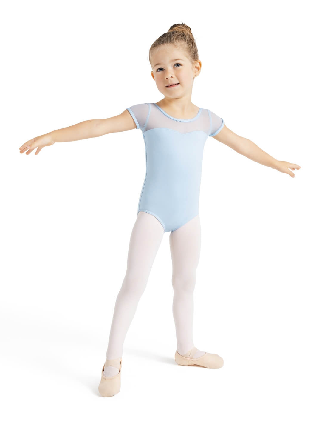 Studio Collection Mesh Yoke Short Sleeve Leotard - Girls